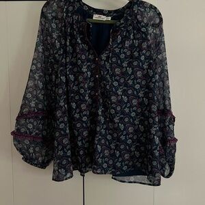 Vineyard Vines Navy and Pink Floral Blouse